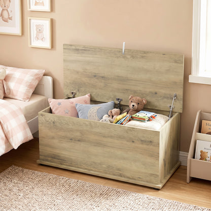 Large 114L Storage Chest Bench | 120kg Lid Capacity | Safety Lid | Grey Wood Effect | Bedroom, Hallway & Living Room | 100 x 40 x 40cm
