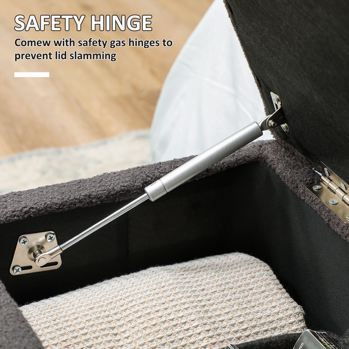 47L Teddy Fleece Storage Ottoman - Dark Grey