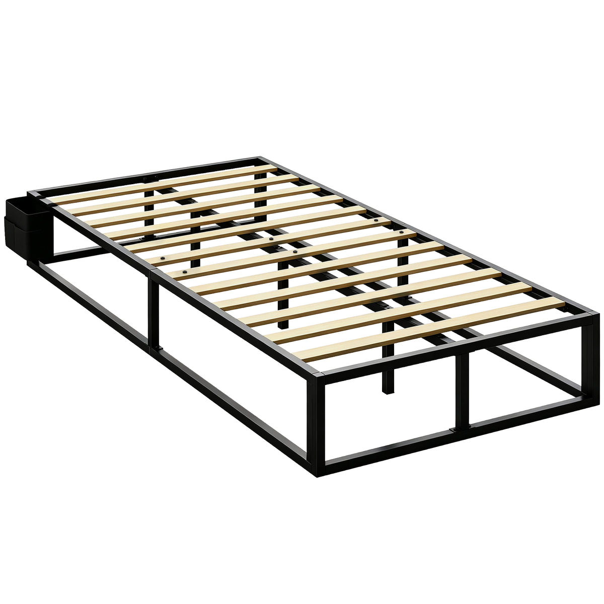 3ft Single Bed Frame | 12 Slats | Metal Platform | Storage Bag | Anti-Slip Pads | 227kg Capacity | Black