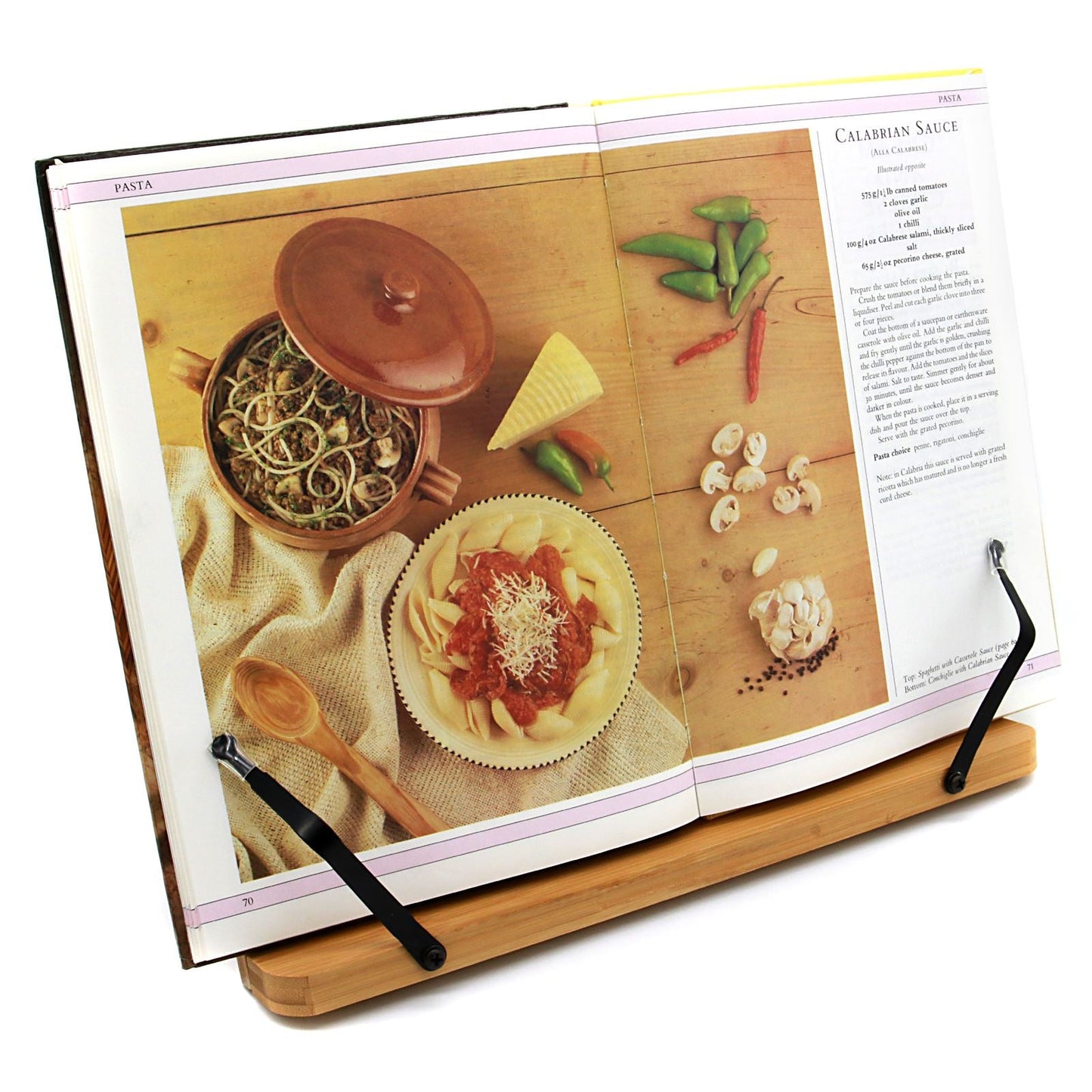 Bamboo Recipe Book Stand | Adjustable & Foldable | 2 Metal Page Holders | Tablet Rest | Water-Resistant | 33.5x24x4.4cm | 2-Year Warranty