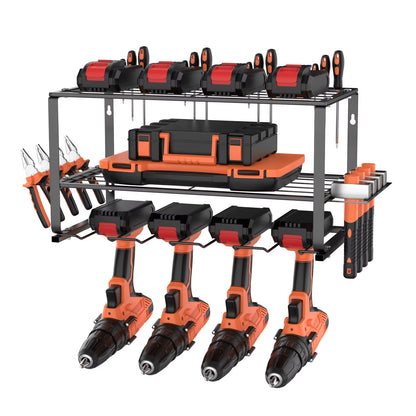 3-Tier Power Tool Storage, Heavy Duty Metal Tools Shelf Organiser Rack For 4 Drill Tools, Toolbox, Screwdrivers, Pliers