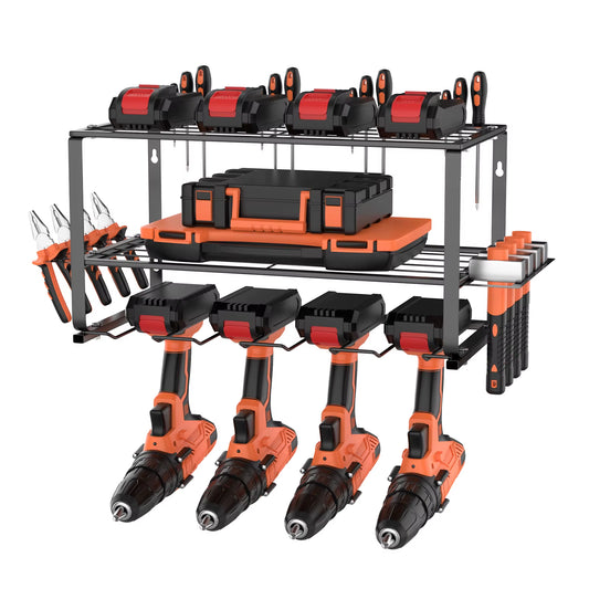 3-Tier Power Tool Storage, Heavy Duty Metal Tools Shelf Organiser Rack For 4 Drill Tools, Toolbox, Screwdrivers, Pliers