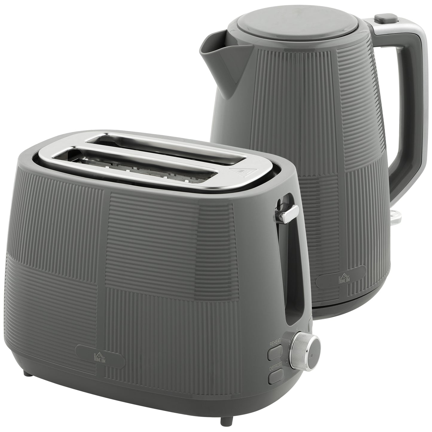Kettle and Toaster Set, 1.7L 3000W Fast Boil Kettle & 2 Slice Toaster Kitchen Set with 7 Level Browning Controls, Defrost, Reheat, Boil, Grey