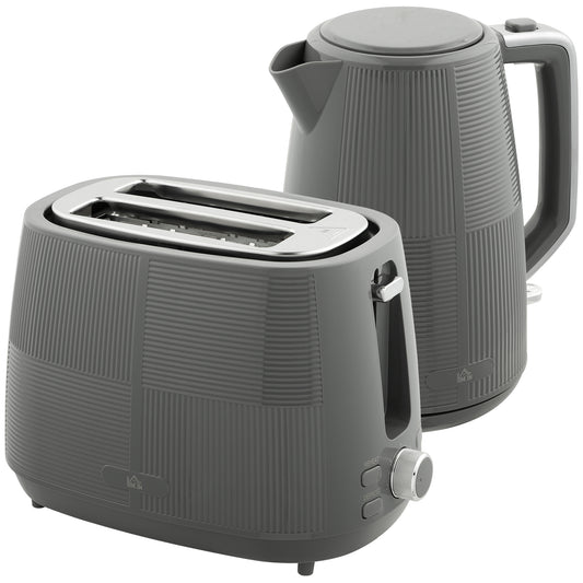 Kettle and Toaster Set, 1.7L 3000W Fast Boil Kettle & 2 Slice Toaster Kitchen Set with 7 Level Browning Controls, Defrost, Reheat, Boil, Grey