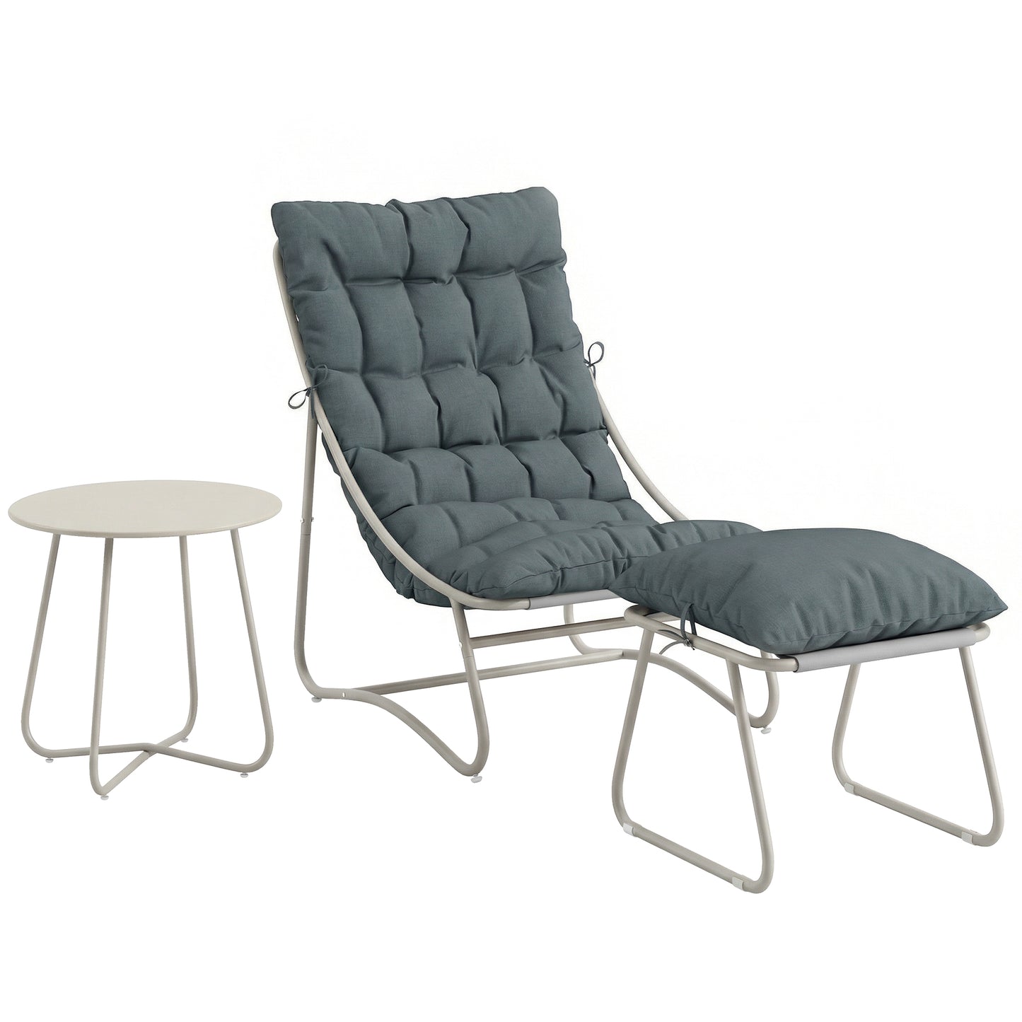 3 Piece Garden Bistro Set | Chair, Footstool & Table | Teslin Mesh Seat | Removable Cushions | Steel Frame | All Season | Dark Grey