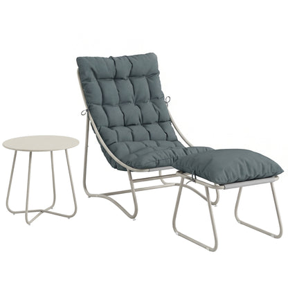3 Piece Garden Bistro Set | Chair, Footstool & Table | Teslin Mesh Seat | Removable Cushions | Steel Frame | All Season | Dark Grey