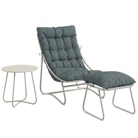 3 Piece Garden Bistro Set | Chair, Footstool & Table | Teslin Mesh Seat | Removable Cushions | Steel Frame | All Season | Dark Grey