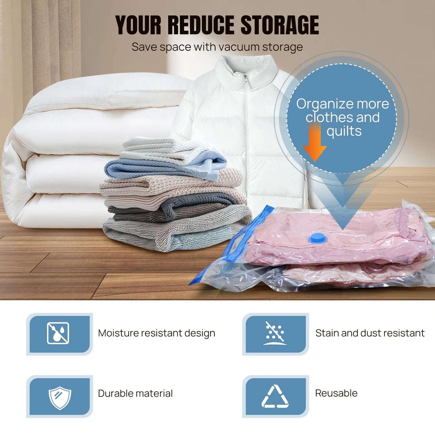 Dayplus Vacuum Storage Bags Wardrobe Organizer 12Pcs Seal Bags save Space for Clothes Pillow Blanket, Manual + Electric Air Pump