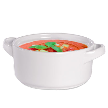 Maison & White Soup Bowls with Handles | Set of 4 × 625ml | White Stackable Ceramic Bowls for Soup, Stew & Noodles | Microwave & Dishwasher Safe