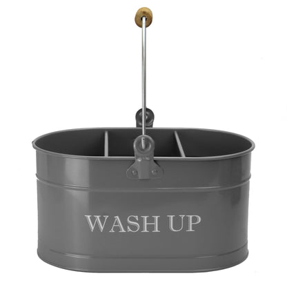 Wash Up Tidy | Powder-Coated Steel | 3 Compartments | Carry Handle | Rust Resistant | 27x14x12.5cm | Kitchen Sink Organiser | 2-Year Guarantee | Grey