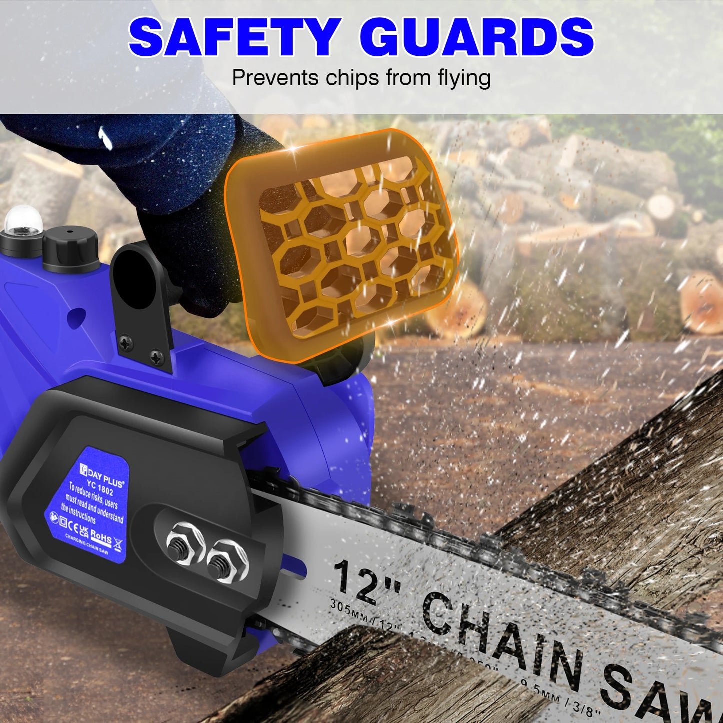 Brushless 12" Electric Chainsaw 21V Cordless Handheld Saw, 4.0Ah Battery, Charger, 2 Chains, Auto Chain Lubrication, UK