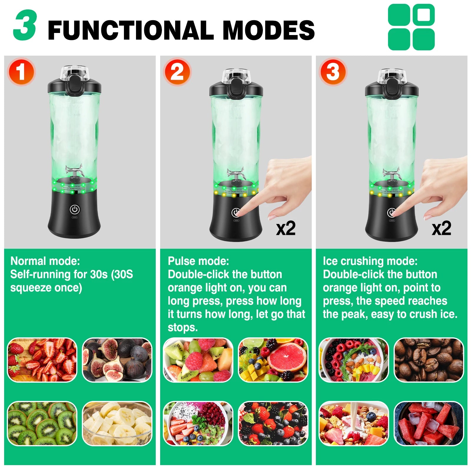 600ML Portable Mini Blender, Usb Rechargeable Small Smoothie Blending Machine, Large Capacity Travel Blender Portable Smoothies, Blends Ice