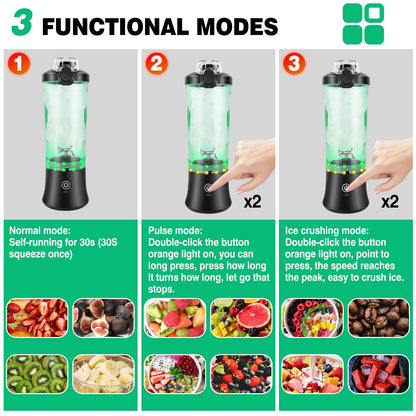 600ML Portable Mini Blender, Usb Rechargeable Small Smoothie Blending Machine, Large Capacity Travel Blender Portable Smoothies, Blends Ice