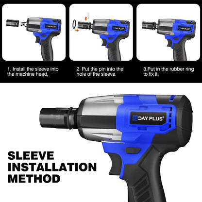 Cordless Impact Wrench 1/2 Inch, Brushless Impact Gun 450N.M High Torque, 3200Rpm Variable Speed with 4 Socket Sets