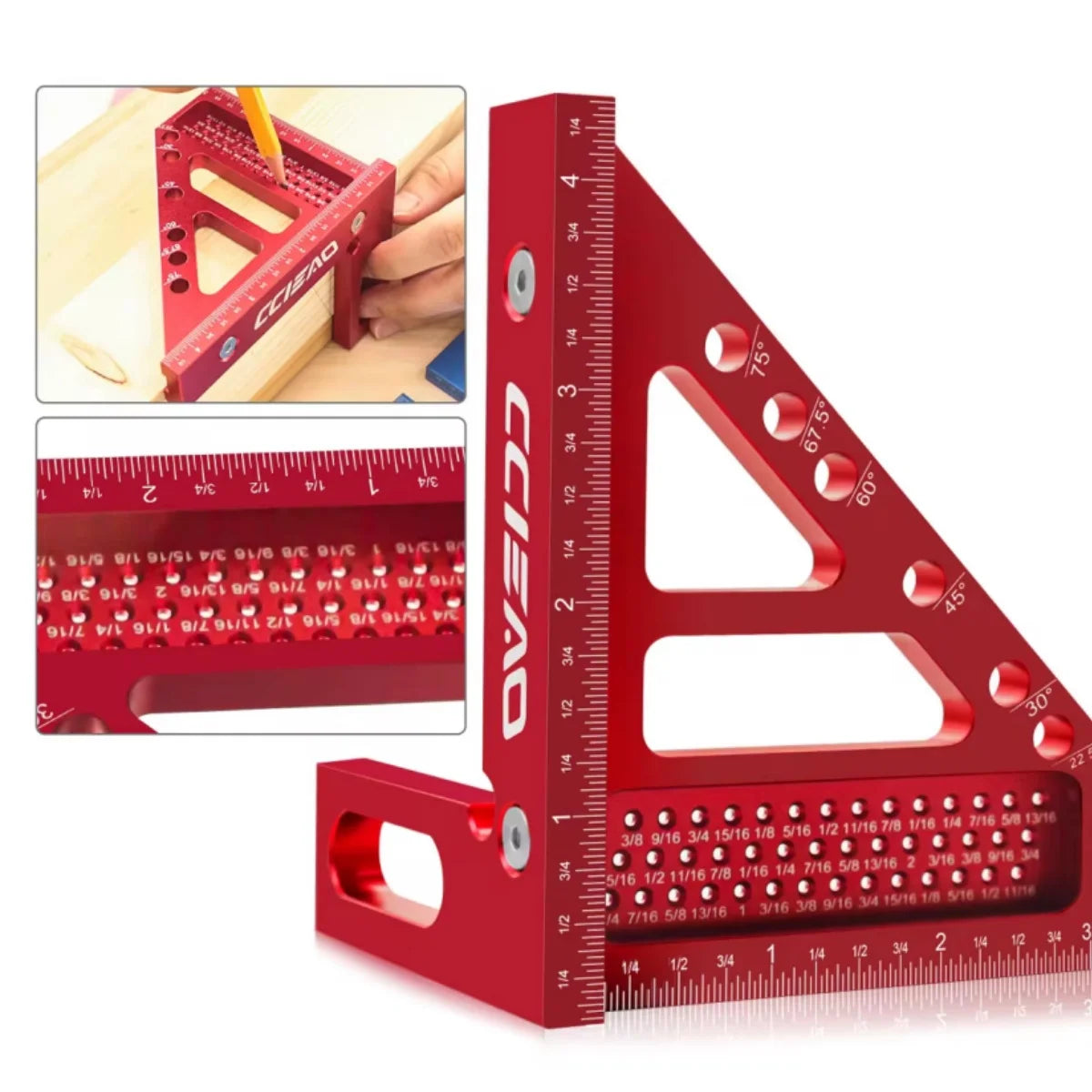 3D Multi-Angle Measuring Ruler, 45/90 Degree Aluminium Alloy Woodworking Square Protractor For Engineer Carpenter