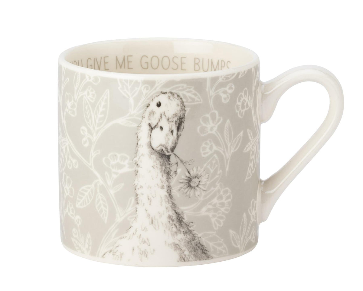 Maison & White Fieldview Farm Goose Mug | Illustrated Goose & Floral Design | Soft Neutral Country Kitchen Tea & Coffee Cup