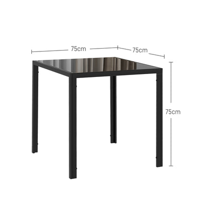 Square Dining Table | 75x75x75cm | 6mm Tempered Glass Top | Powder Coated Steel Legs | 2-4 People | 80kg | Black