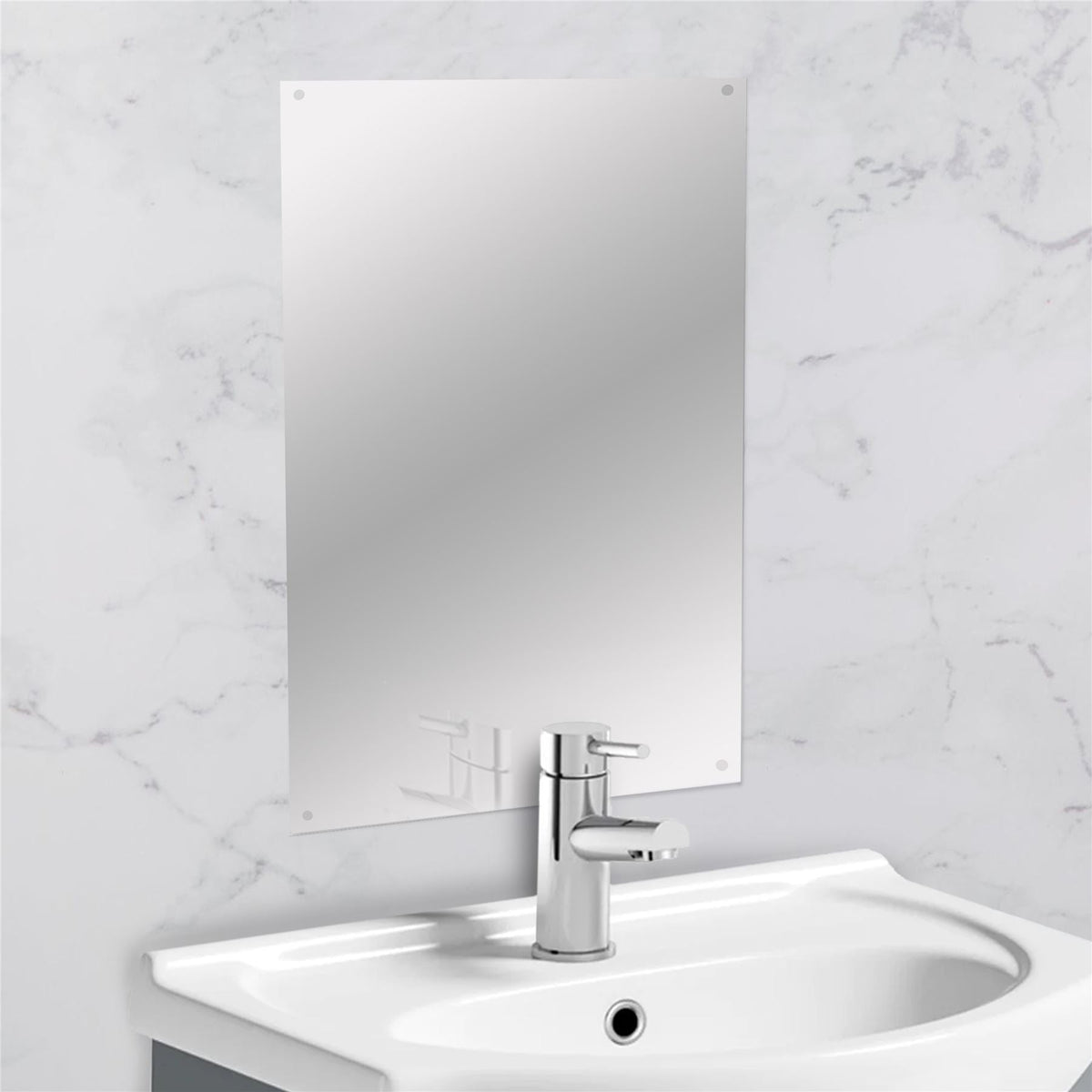 Maison & White Frameless Rectangle Wall Mirror | 450x300mm | 4mm Glass | Pre-Drilled | Fixings & Chrome Caps Included | Vertical or Horizontal | Bedroom Bathroom Office | 2-Year Warranty