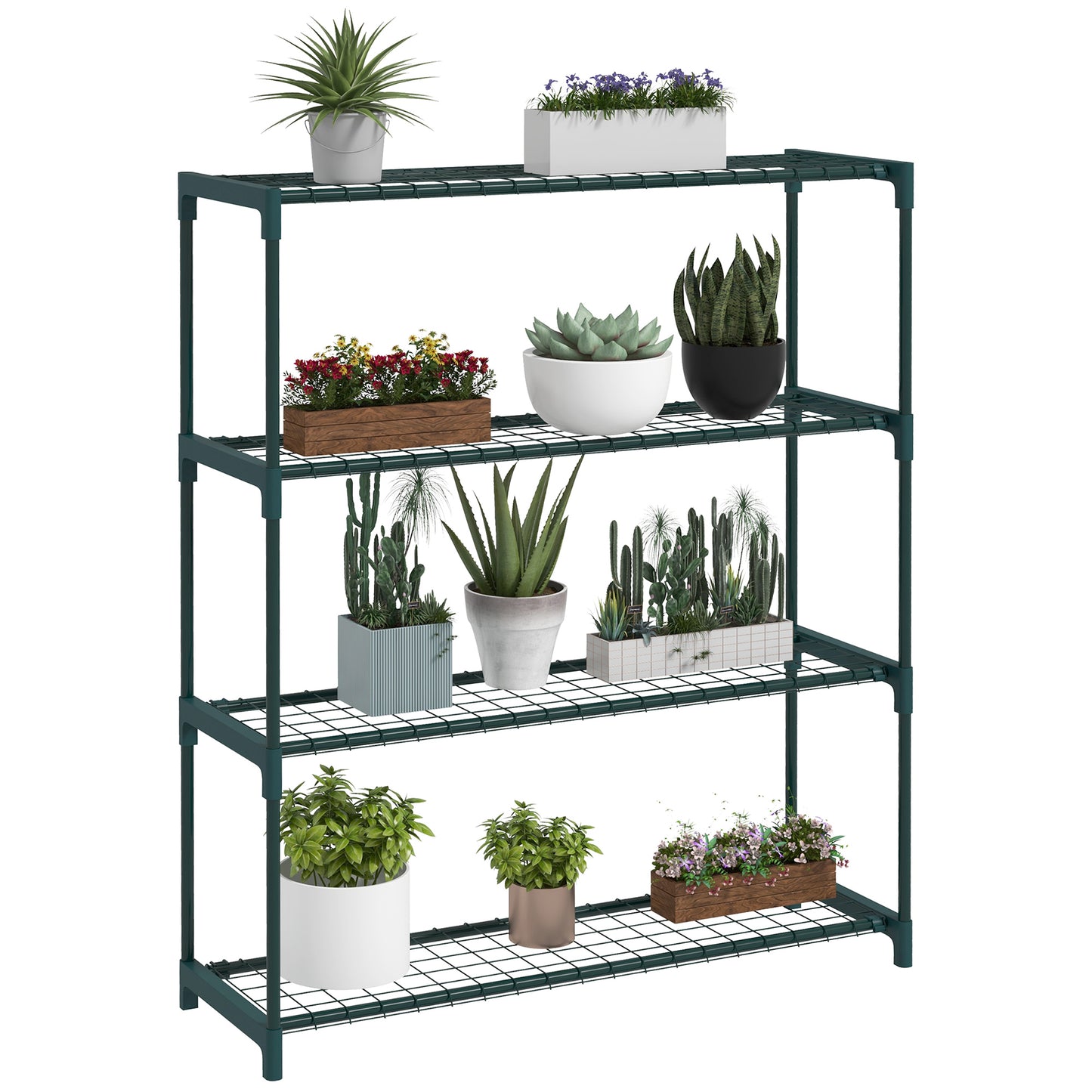 Outsunny Four-Tier Steel Plant Shelf Stand Rack Organiser Holder - Black
