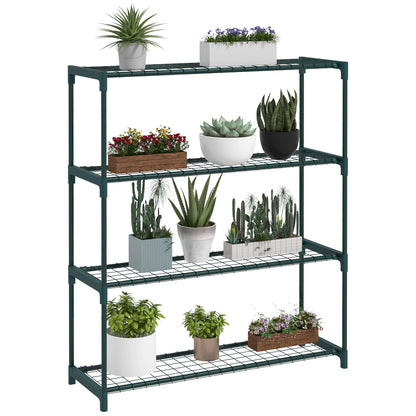 Outsunny Four-Tier Steel Plant Shelf Stand Rack Organiser Holder - Black