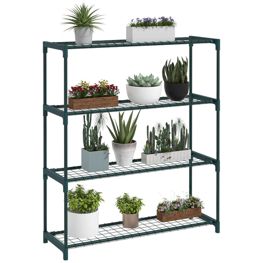 Outsunny Four-Tier Steel Plant Shelf Stand Rack Organiser Holder - Black