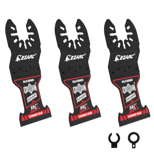 EZARC 3 Piece Carbide Oscillating Multitool Blades Obsidian Universal Quick Release Oscillating Saw Blades for Metal, Wood, Drywall