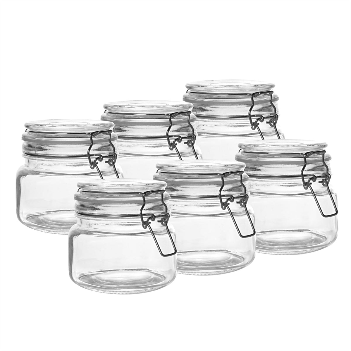Maison & White Clip-Top Glass Storage Jars | Set of 6 × 500ml | Airtight Seals & Steel Clips | 12 Reusable Labels & Chalk Pen