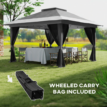 3.6x3.6m Pop Up Gazebo | UPF50+ Canopy | Removable Mesh Walls | 8 Drainage Holes | 3 Height Settings | Windproof Level 4-5 | Snow Rated | Sandbags Guy Ropes Ground Stakes | Wheeled Bag | Shades 8-12 People | Grey