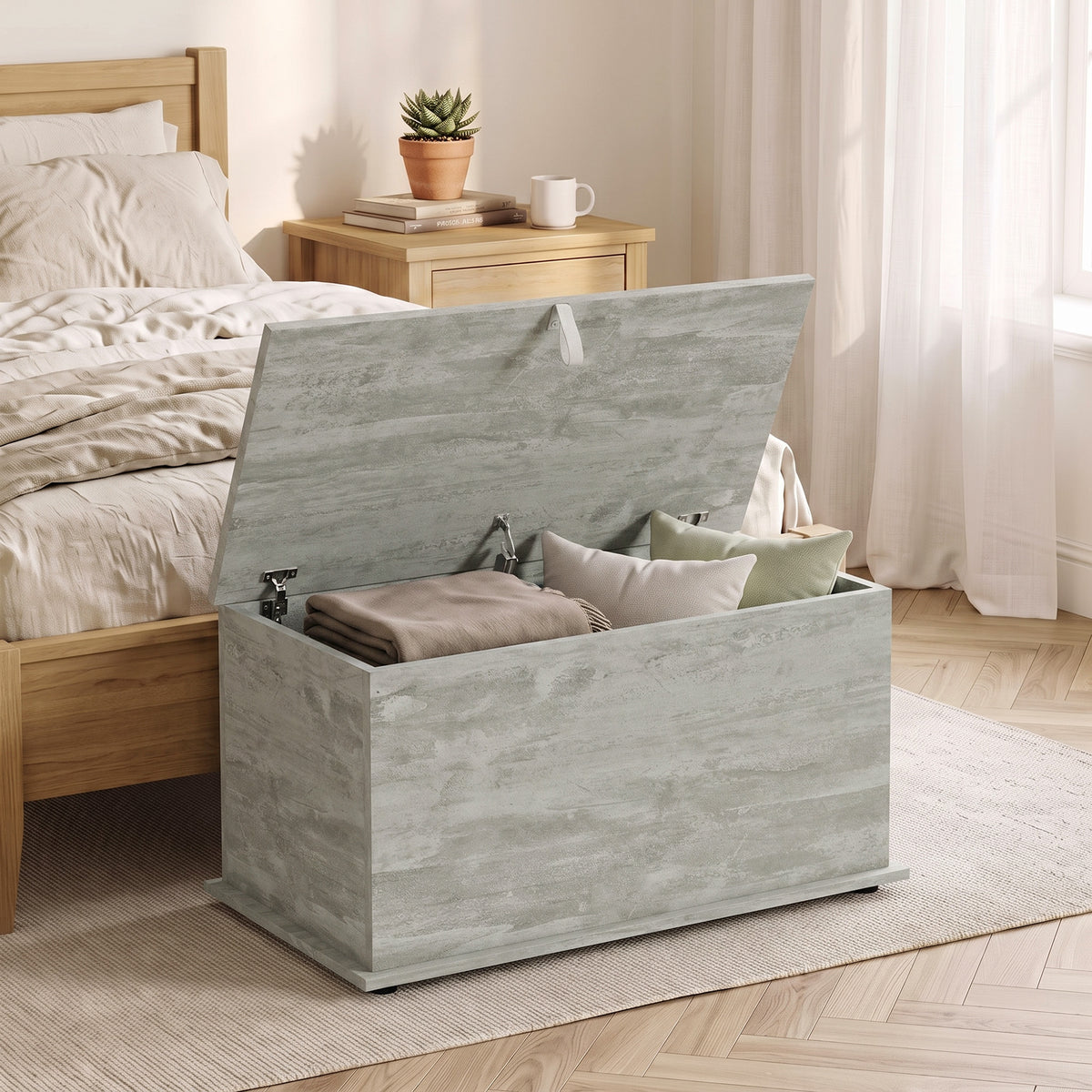 Storage Chest | 102L Wooden Blanket Box & Bed End Bench with Hinged Lid, 4 Colours