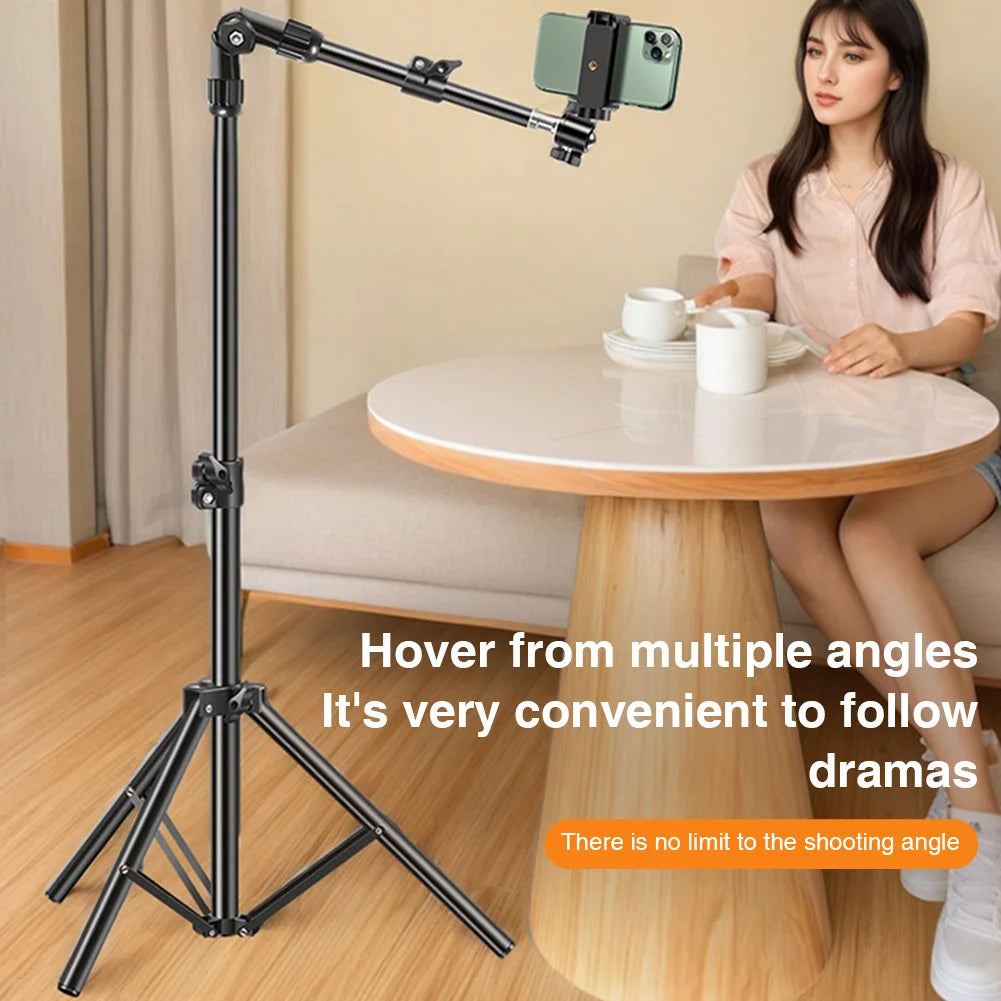 Horizontal Overhead Tripod Adjustable Cell Phone Tripod Stand for Filming Video Recording Live Stream Floor Telescopic Bracket