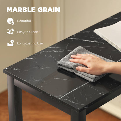 Rectangular Bar Table, Marble Effect Pub Coffee Table for Small Space, Breakfast Dining, Black Marble Effect