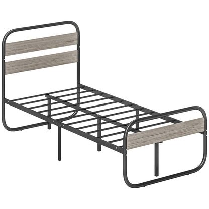 3ft Single Bed Frame, Industrial Style Metal Platform Bed Frame with Under Bed Storage, No Box Spring Needed, Easy Assembly, Grey