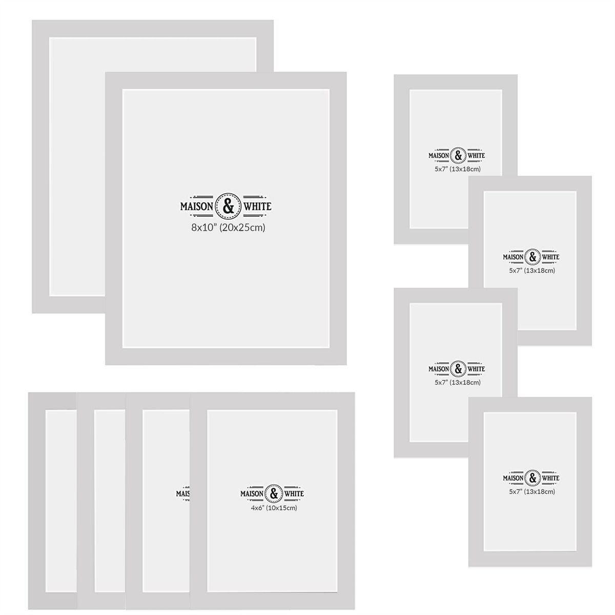 Maison & White Set of 10 Assorted White Photo Frames | E1 Fiberboard | 3 Sizes | Wall Mount or Freestanding | Portrait & Landscape | Perspex Cover | 2-Year Warranty