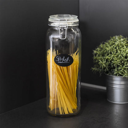 Maison & White 2.2L Glass Storage Jar | Tall Clip Top Pasta & Pantry Container | 32.5cm High | Clear Glass & Steel Clasp