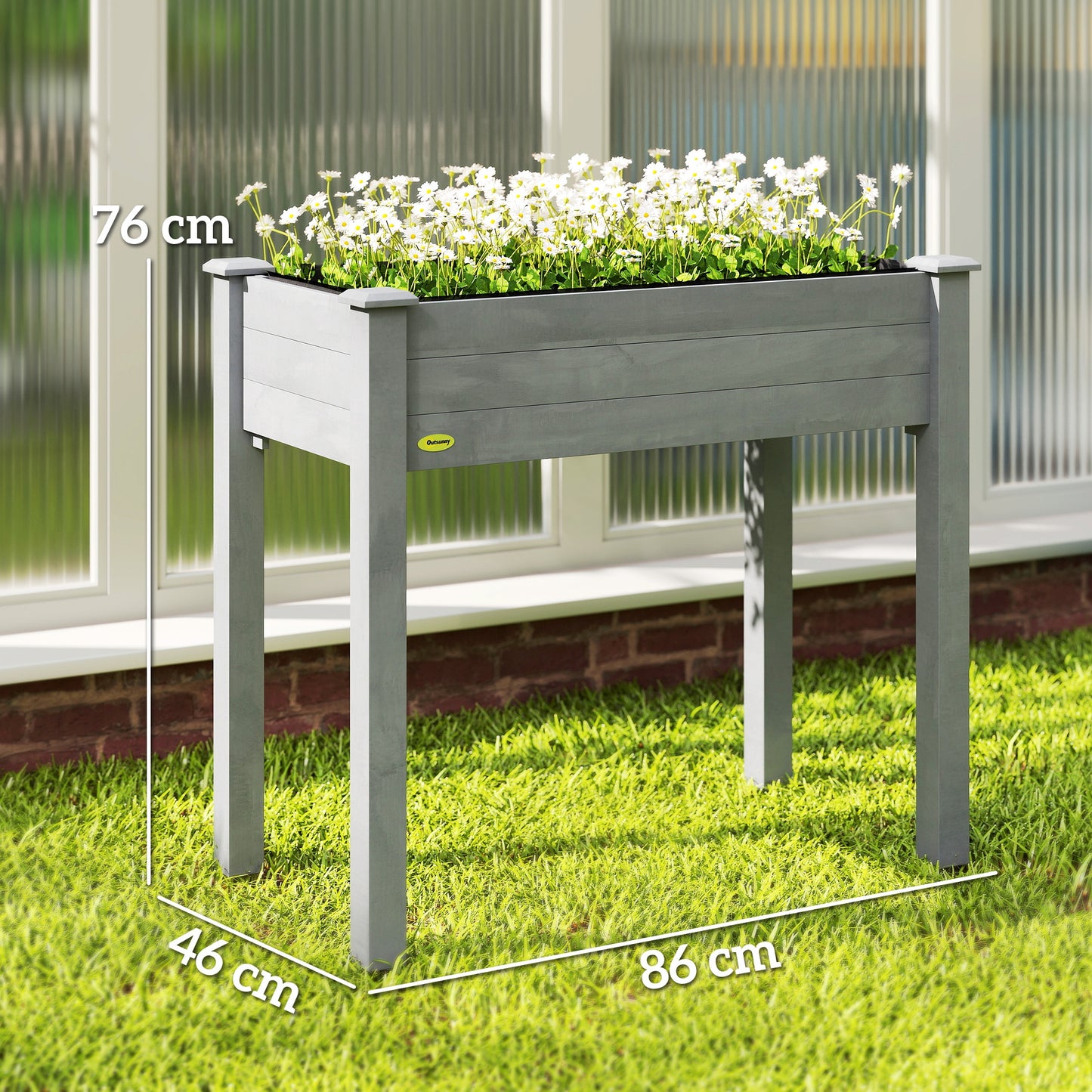 Elevated Fir Wood Raised Garden Bed | Non-Woven Liner | 4 Drainage Holes | 52cm Legs | Water-Resistant Paint | 80kg | 86x46x76cm | Flowers Veg & Herbs | Dark Grey