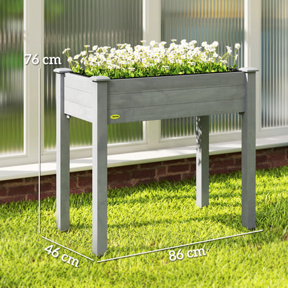 Elevated Fir Wood Raised Garden Bed | Non-Woven Liner | 4 Drainage Holes | 52cm Legs | Water-Resistant Paint | 80kg | 86x46x76cm | Flowers Veg & Herbs | Dark Grey