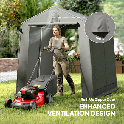 Waterproof UV30+ Polyester Bike Storage Tent | Galvanised Steel Frame | Roll-Up Double-Zip Door | Back Vent | Buckle Straps | Ground Stakes & Guy Ropes | 190x230x220cm | Dark Grey