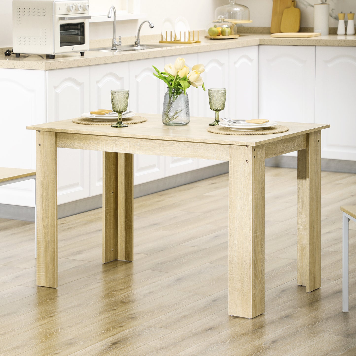 Dining Table for 4-6 | Oak Wood Effect | Triangular Legs | Water Resistant | 120x69x75cm