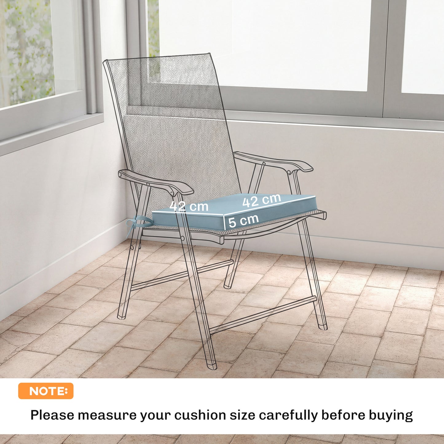 Set of 6 Chair Seat Cushions | 5cm Thick | UV-Treated | Water, Stain & Fade Resistant | Tie Fastenings | Removable Covers | Indoor & Outdoor | 42 x 42cm | Light Grey