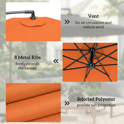 3m Cantilever Parasol | Crank Handle | Tilt Adjustment | 180gsm Polyester Canopy | 8 Ribs | Φ48mm Steel Pole | Cross Base Included | 2.95m Diameter | Orange
