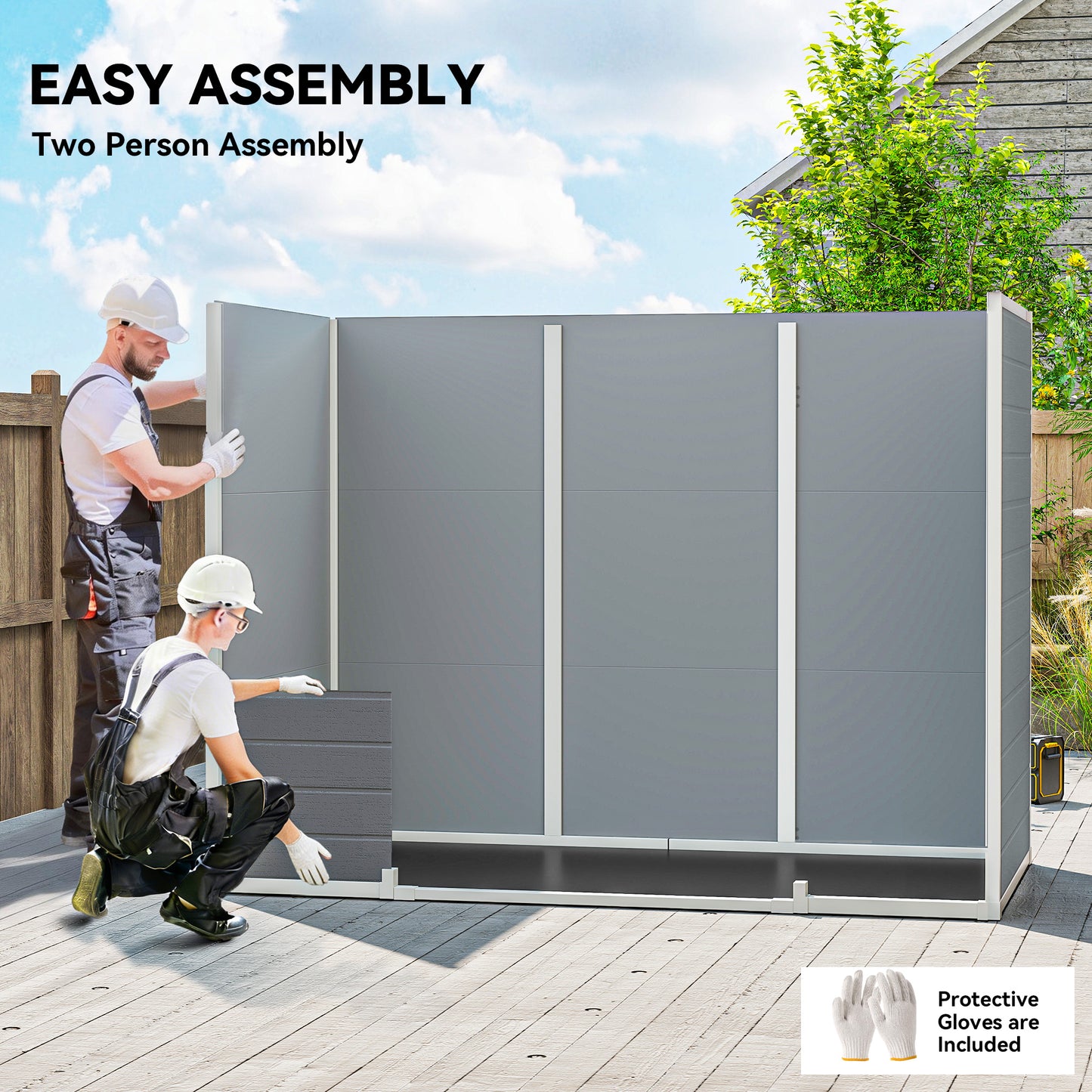 PP & Aluminium Garden Storage Shed | Wood-Grain Texture | Apex Roof | 116cm Double Doors | Lock & Keys | 2 Windows | 2 Vents | UV-Resistant | 40kg/m² Snow Load | 244x131x201cm | 2.77m² | Light Grey
