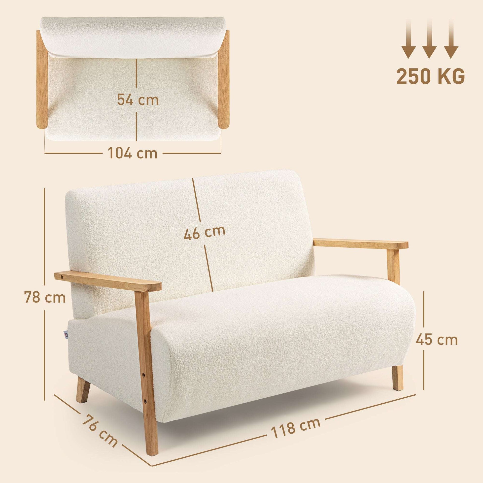 Small Sherpa Fabric 2 Seater Sofa Settee - Cream White