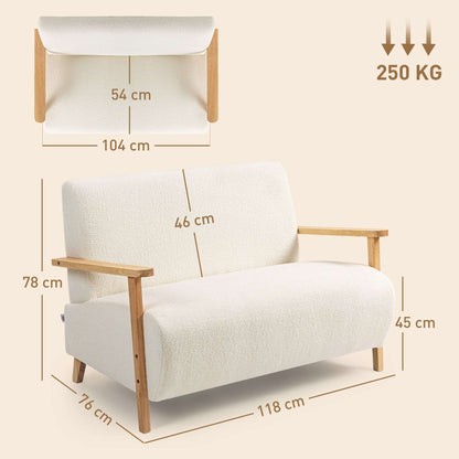 Small Sherpa Fabric 2 Seater Sofa Settee - Cream White