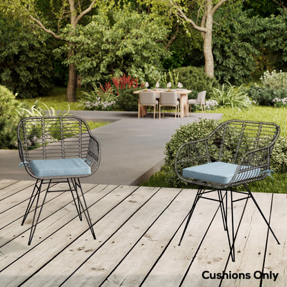 Set of 6 Chair Seat Cushions | 5cm Thick | UV-Treated | Water, Stain & Fade Resistant | Tie Fastenings | Removable Covers | Indoor & Outdoor | 42 x 42cm | Light Grey