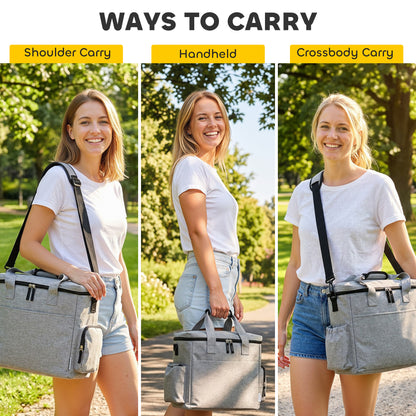 Pet Travel Bag | 2 Insulated Food Containers | Collapsible Bowl | Multiple Pockets | Waterproof 300D Fabric | Adjustable Shoulder Strap | Dogs & Cats | 38 x 17 x 35cm | Light Grey
