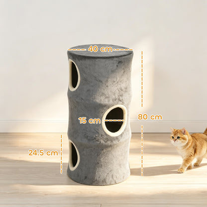 4-Tier Cat Tower | Grey Indoor Cat Condo with Washable Plush Cover, Cubbies & Climbing Levels | 6kg