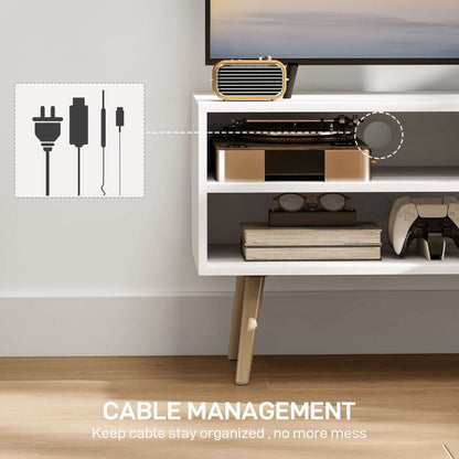 TV Stand up to 55 Inches, TV Unit with Open Shelves and Cable Holes - White / Brown