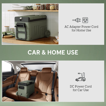 33L Camping Fridge Freezer Dual Zone, Portable Car Fridge 12V/24V DC & 100-240V AC, Electric Cool Box -20℃-20℃ with Wheels and LED Light