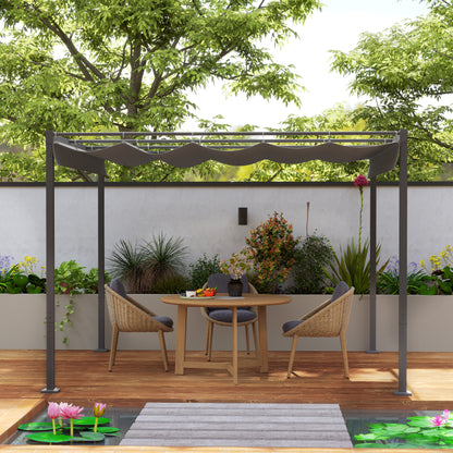 3 x 3(m) Garden Pergola with Retractable Roof and Magnetic Fixture, Outdoor Pergola Kit Sun Shade Canopy, UPF30+, Grey