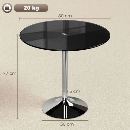 Round Bistro Dining Table | 8mm Tempered Glass Top | Steel Frame | Non-Slip Foot | Ø80x77cm | 20kg | Black